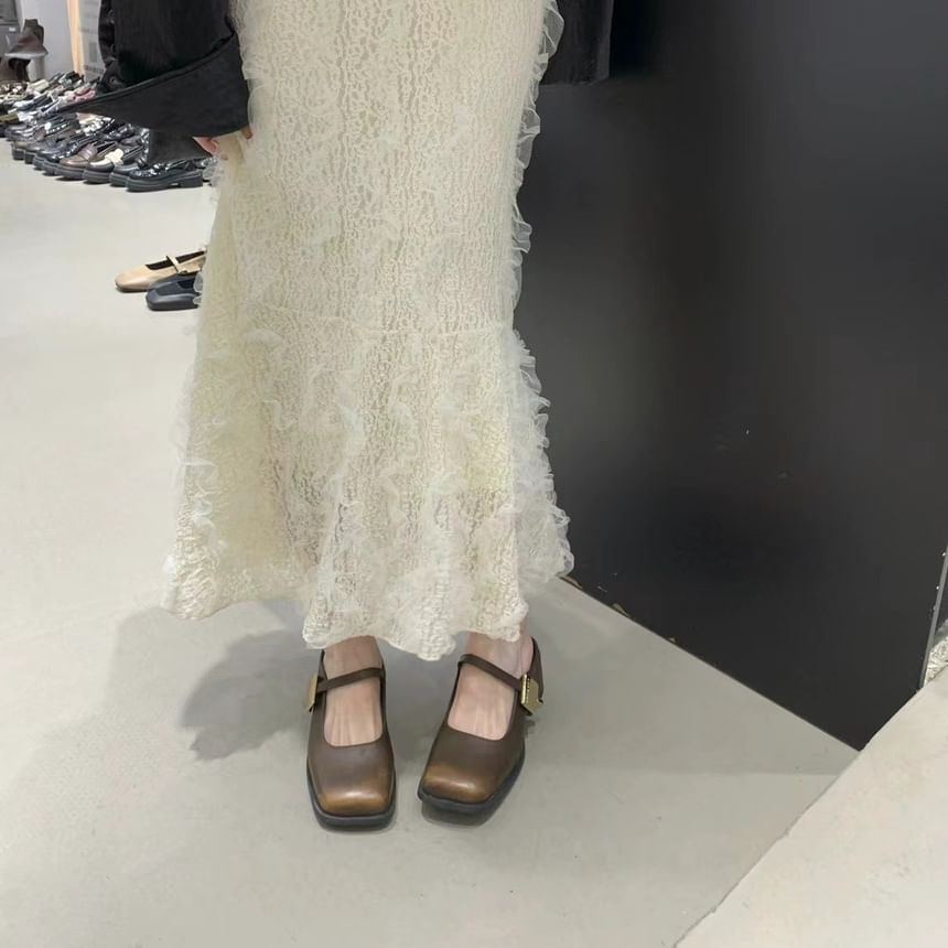 Chunky Heel Mules Square Toe