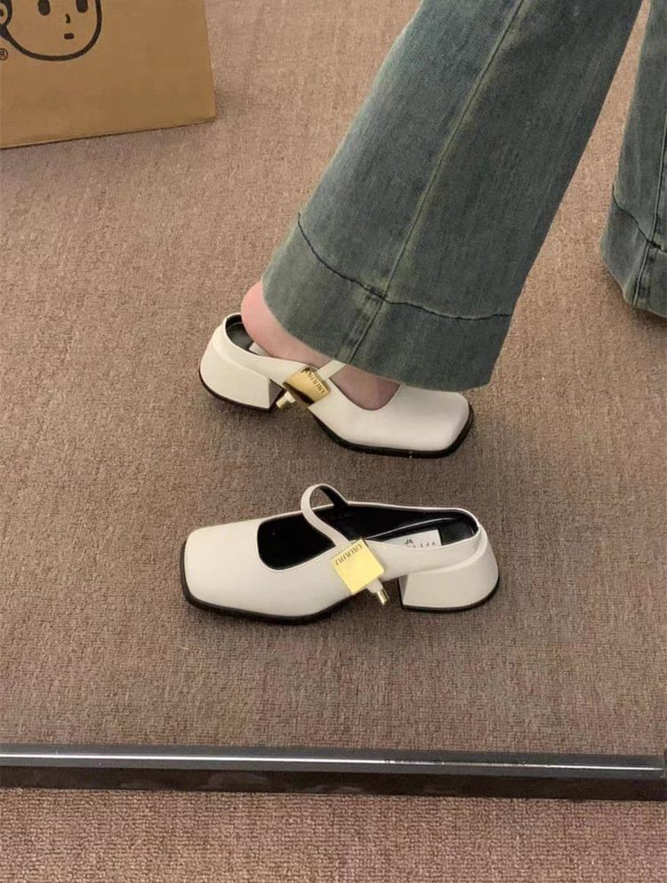 Chunky Heel Mules Square Toe