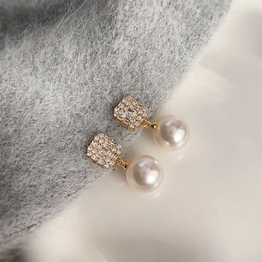 Pearl Faux Drop Earring Alloy Rhinestone