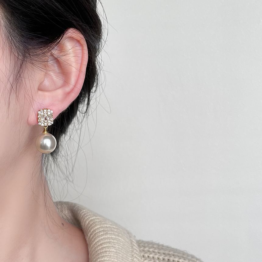 Pearl Faux Drop Earring Alloy Rhinestone