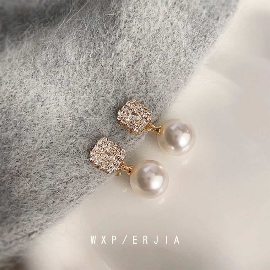 Pearl Faux Drop Earring Alloy Rhinestone