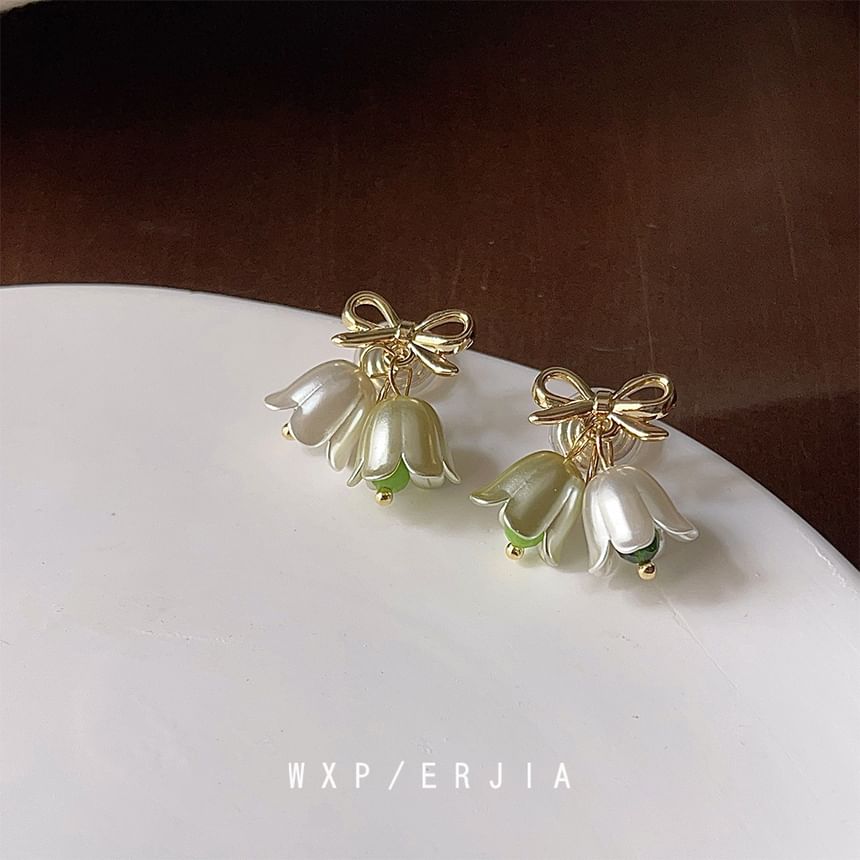 Alloy Floral Drop Bow Earring