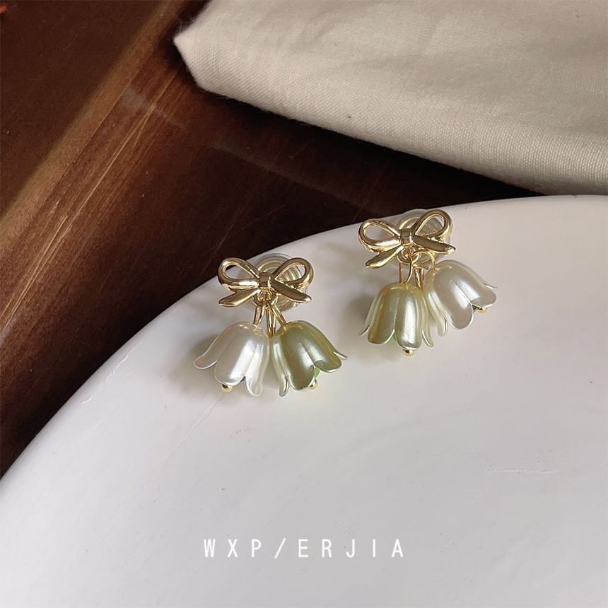 Alloy Floral Drop Bow Earring