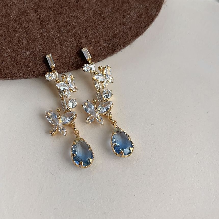 Alloy Butterfly Rhinestone Dangle Earring