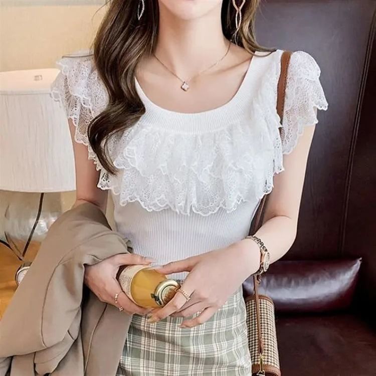 Top Off-Shoulder Knit Lace