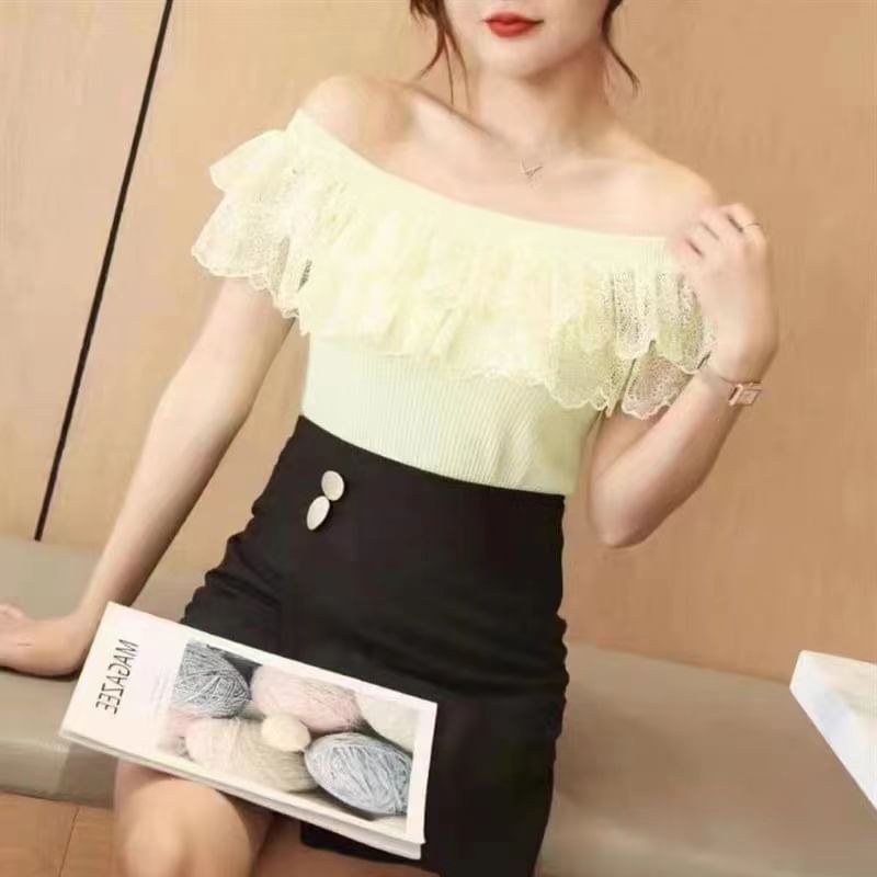 Top Off-Shoulder Knit Lace