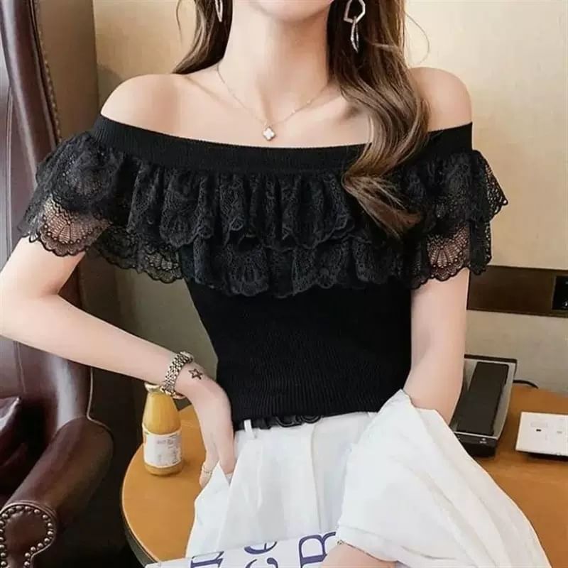 Top Off-Shoulder Knit Lace