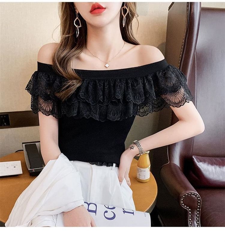 Top Off-Shoulder Knit Lace