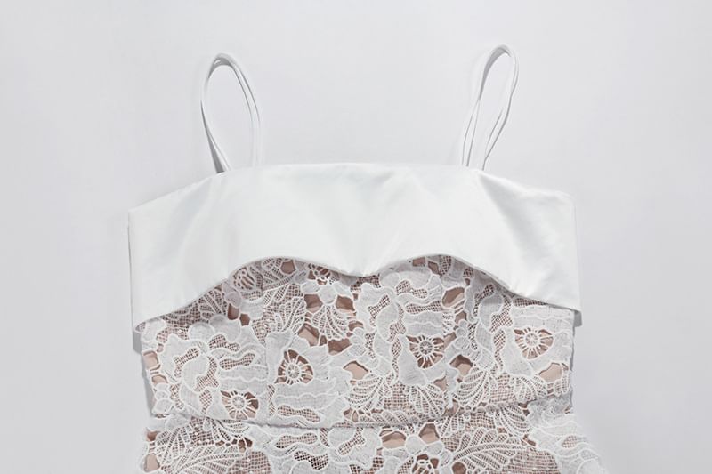 Gown Evening Paneled Spaghetti Strap Lace A-Line