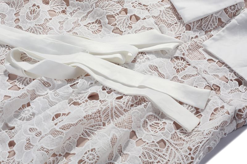 Gown Evening Paneled Spaghetti Strap Lace A-Line