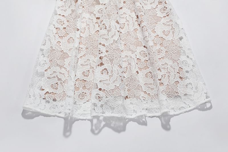 Gown Evening Paneled Spaghetti Strap Lace A-Line