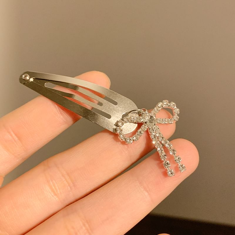 / Clip Set Bow Hair Alloy Rhinestone