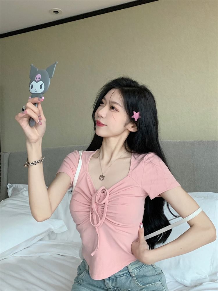 Short-Sleeve Plain T-Shirt Drawstring