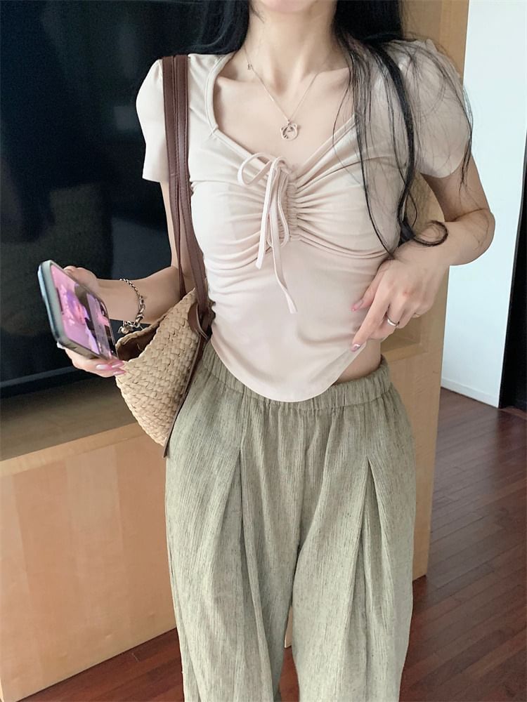 Short-Sleeve Plain T-Shirt Drawstring