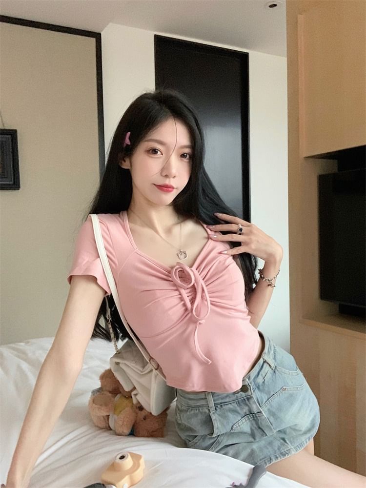 Short-Sleeve Plain T-Shirt Drawstring