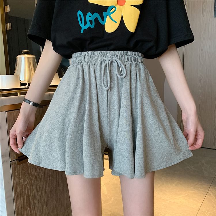 Waist Plain Shorts Drawstring