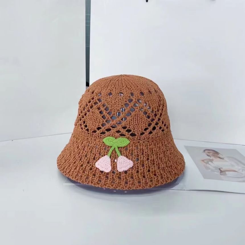 Floral Embroidered Hat Bucket Woven
