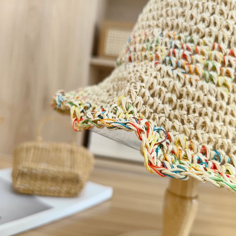 Bucket Straw Melange Hat