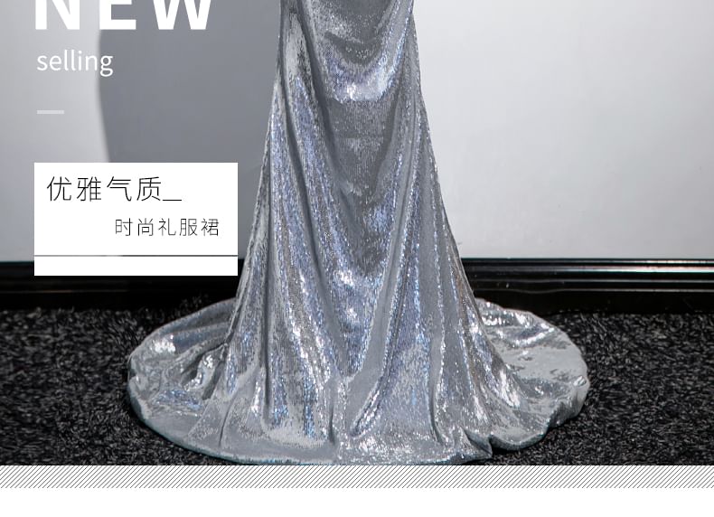 Evening Gown Sequin Mermaid Strap Spaghetti