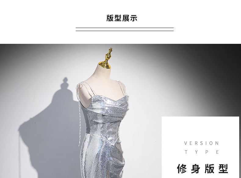 Evening Gown Sequin Mermaid Strap Spaghetti