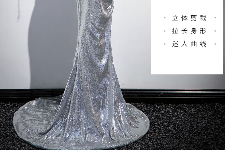 Evening Gown Sequin Mermaid Strap Spaghetti