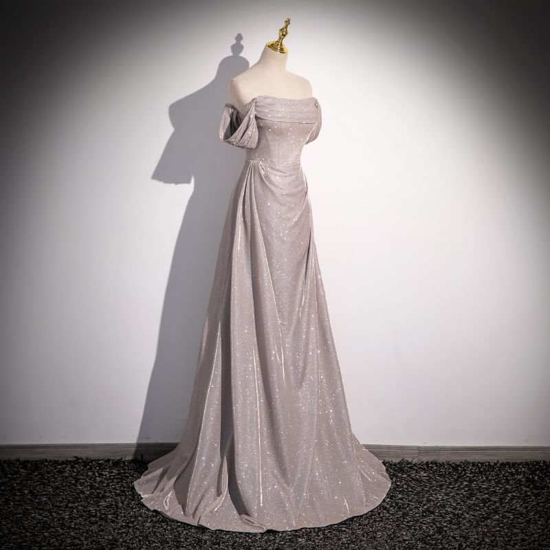 Off-Shoulder A-Line Gown Evening Glitter