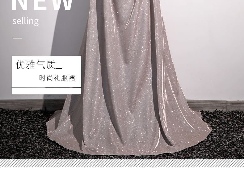 Off-Shoulder A-Line Gown Evening Glitter