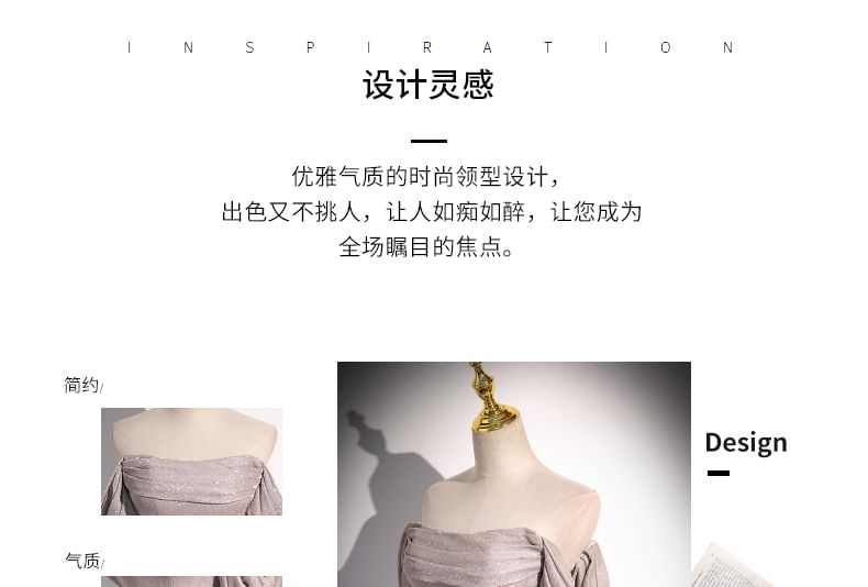 Off-Shoulder A-Line Gown Evening Glitter