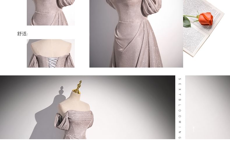 Off-Shoulder A-Line Gown Evening Glitter