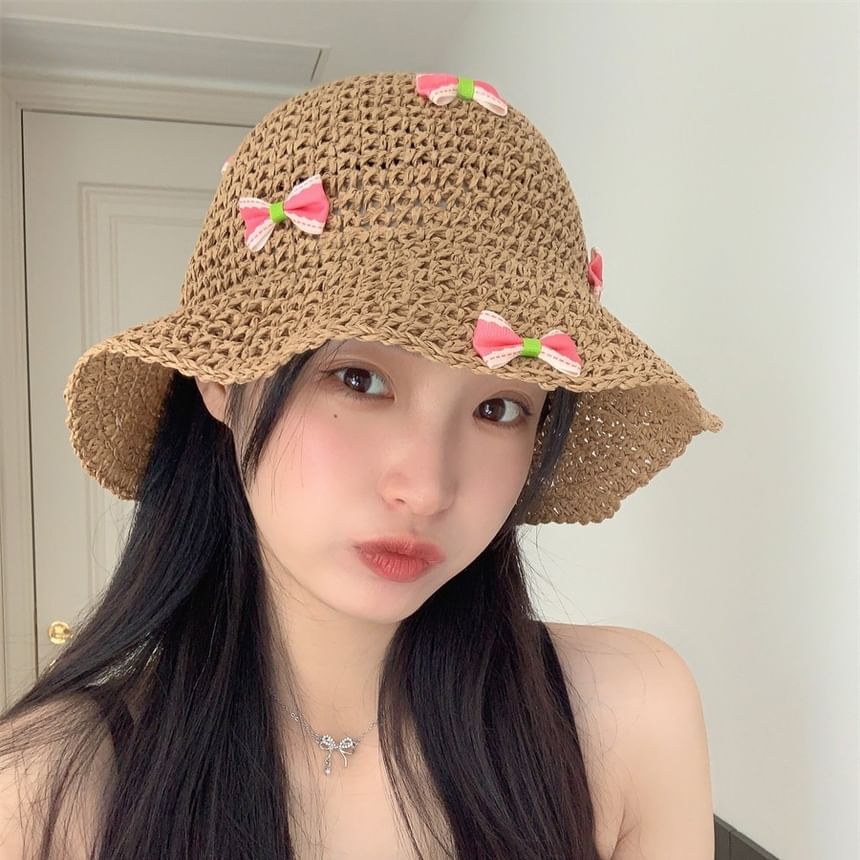 Bow Bucket Straw Hat
