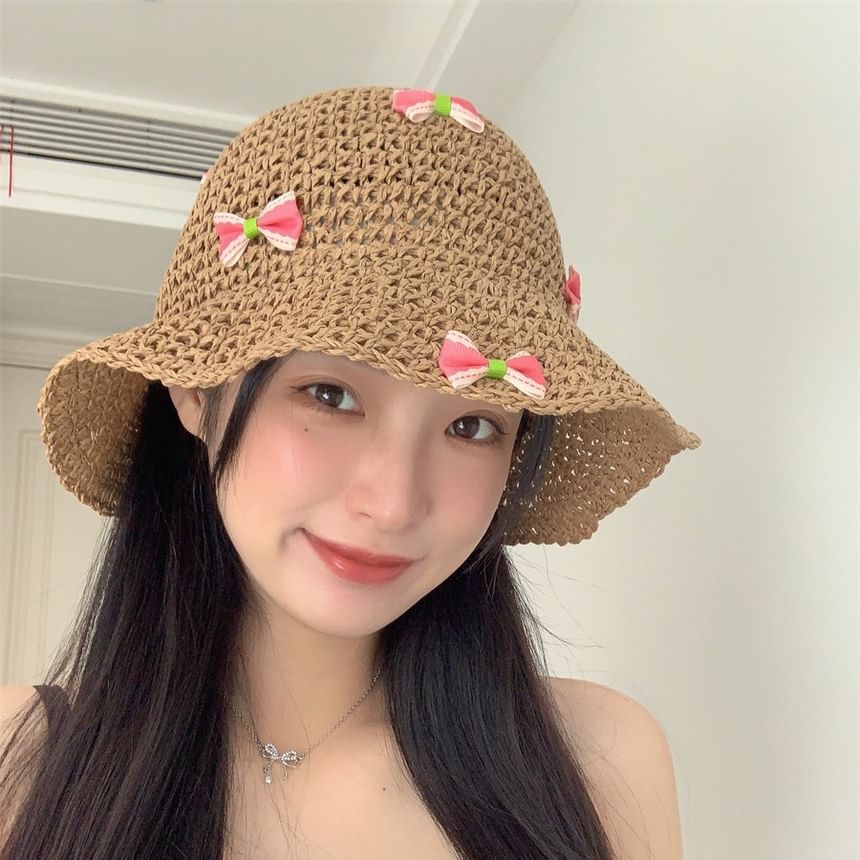Bow Bucket Straw Hat