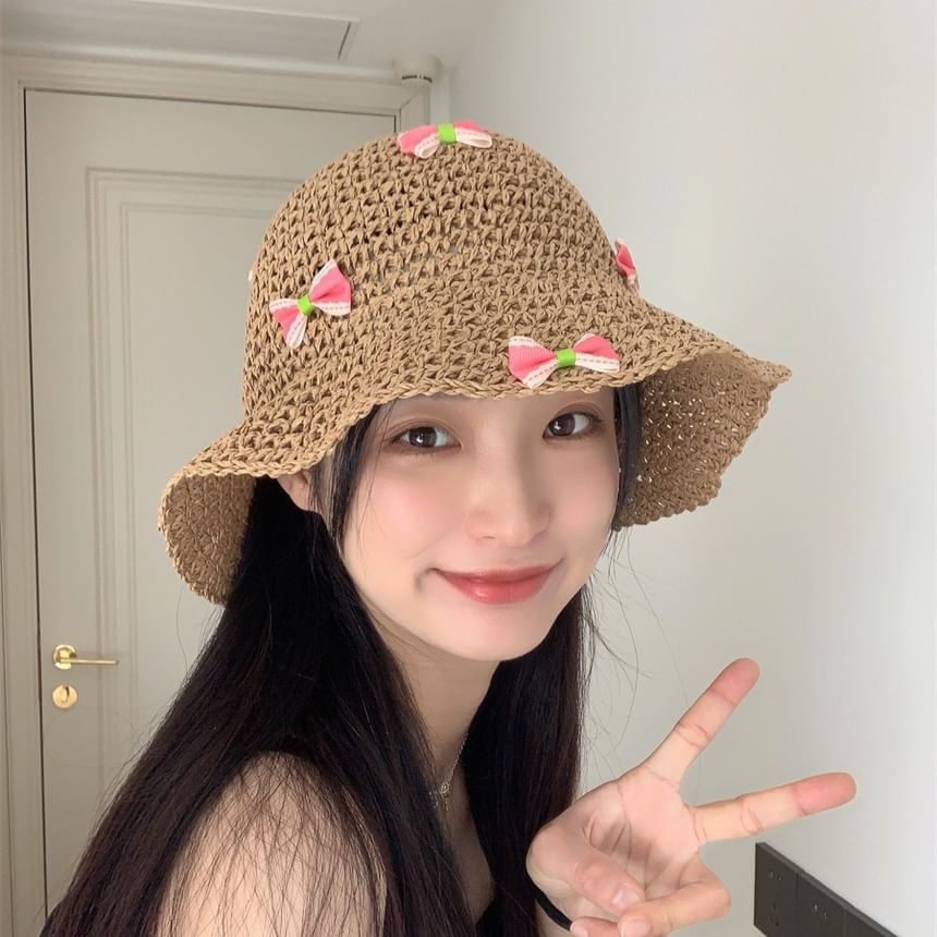 Bow Bucket Straw Hat