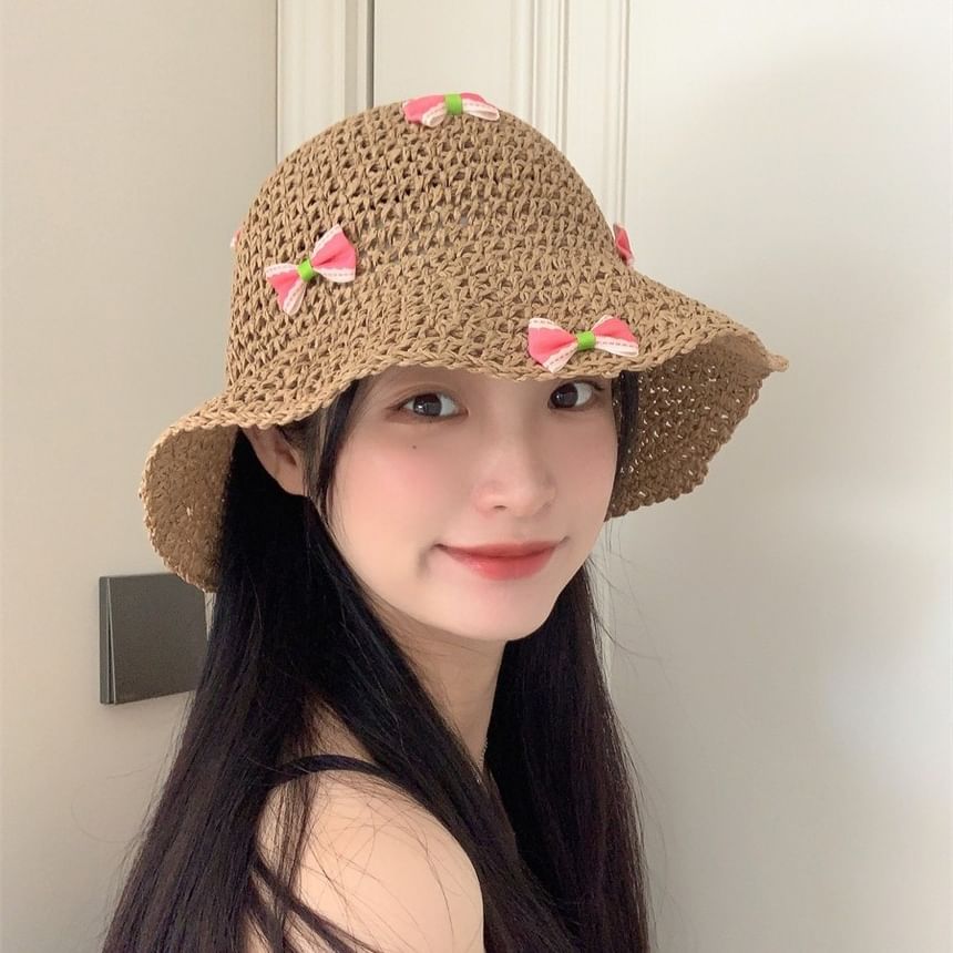 Bow Bucket Straw Hat
