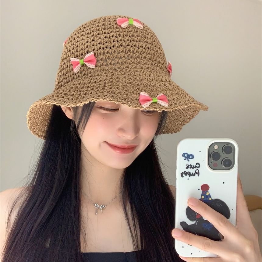 Bow Bucket Straw Hat