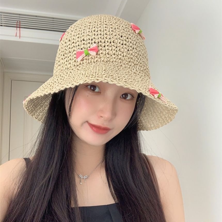 Bow Bucket Straw Hat