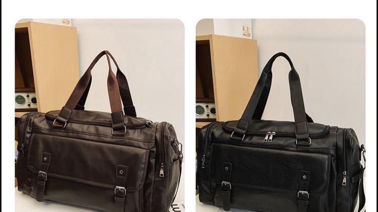 Leather Multi-Pocket Carryall Faux