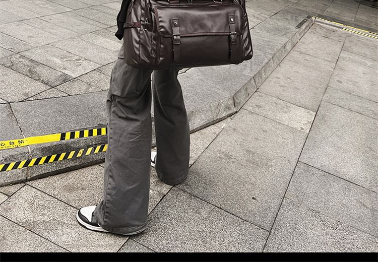 Leather Multi-Pocket Carryall Faux