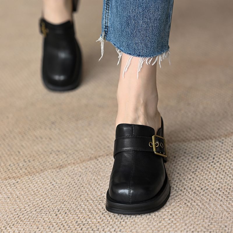 Block Heel Mules Buckled