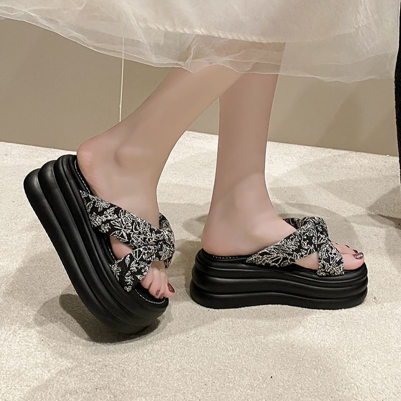 Floral Sandals Platform Patterned Slide