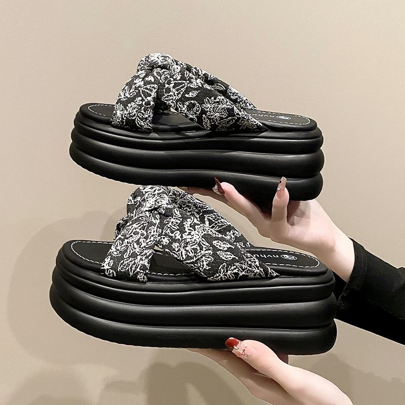 Floral Sandals Platform Patterned Slide