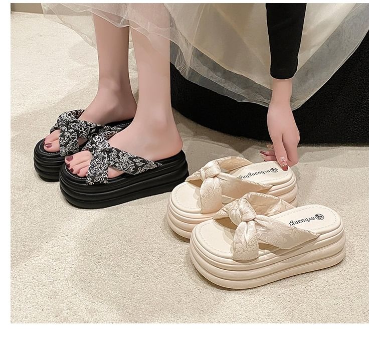 Floral Sandals Platform Patterned Slide