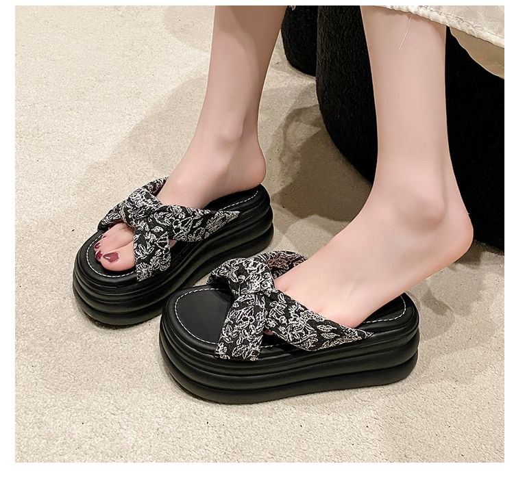 Floral Sandals Platform Patterned Slide
