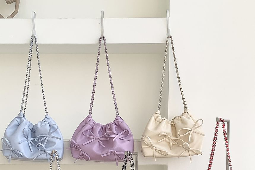 Chain Shoulder Faux Bow Bag Leather Strap