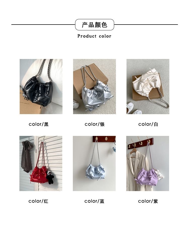 Chain Shoulder Faux Bow Bag Leather Strap