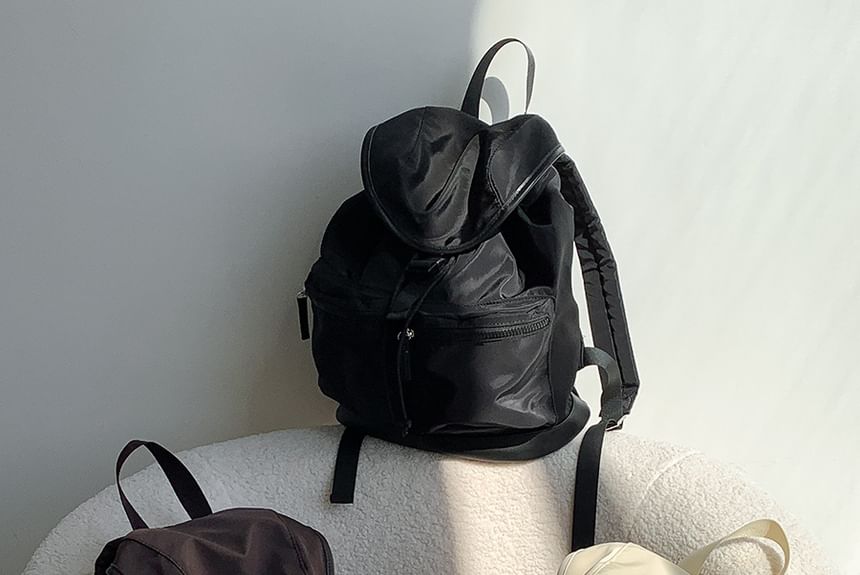 Plain Backpack Buckled Nylon