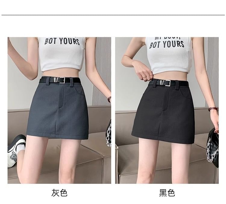 High Set: Mini Plain Belt Waist + Skirt A-Line