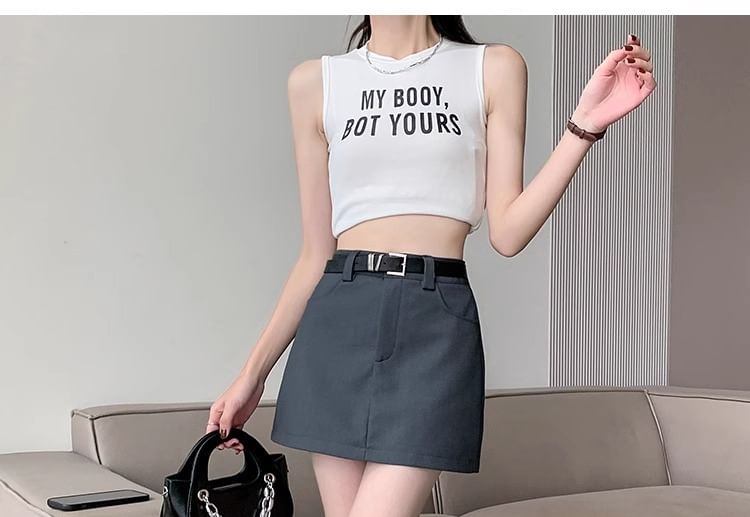 High Set: Mini Plain Belt Waist + Skirt A-Line