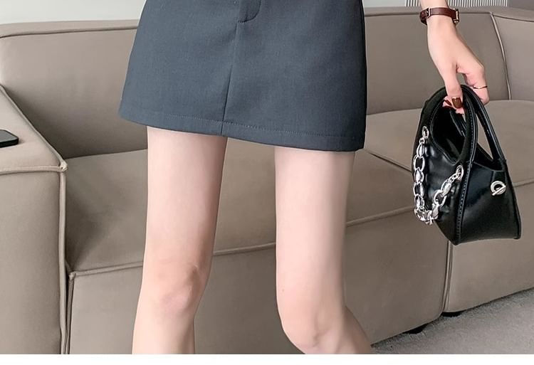 High Set: Mini Plain Belt Waist + Skirt A-Line