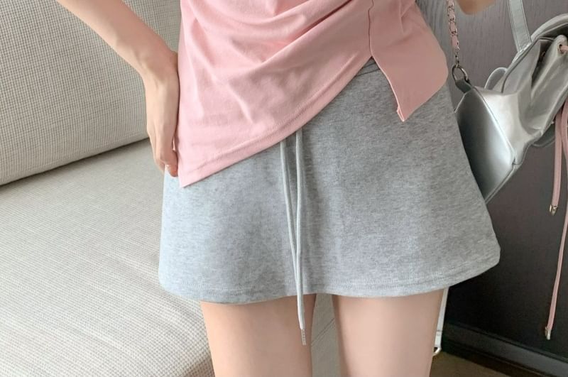 Plain V-Neck Ruched T-Shirt Short-Sleeve Asymmetrical