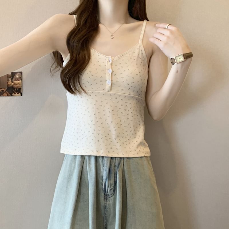 Floral Henley Top Print Cami